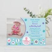 Meisjes onder het Zee Nautical Birthday Invitation Kaart (Staand voorkant)