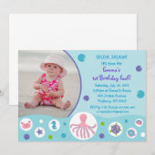 Meisjes onder het Zee Nautical Birthday Invitation Kaart (Voorkant / Achterkant)