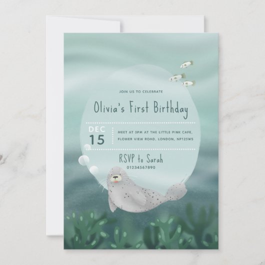 Meisjes onder het Zee Ocean Seal 1st Birthday Kaart (Voorkant)