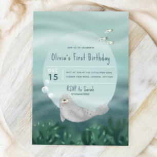 Meisjes onder het Zee Ocean Seal 1st Birthday Kaart