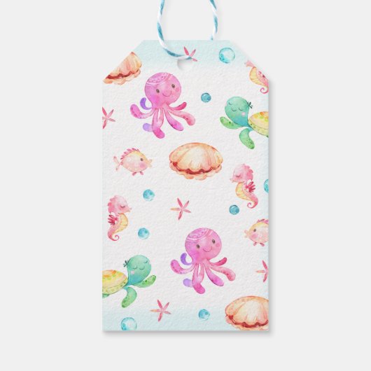 Meisjes onder het Zee Verjaardag Dank u Label Cadeaulabel (Achterkant)