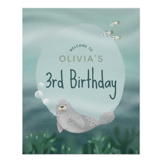 Meisjes onder Zee Ocean Seal Verjaardag Welkom Tek Perfect Poster (Voorkant)