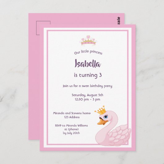 Meisjes op 3de verjaardag roze uitnodiging (Voorkant / Achterkant)