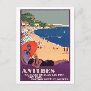 Meisjes op Antibes-strand, Frankrijk, Franse Rivie Briefkaart