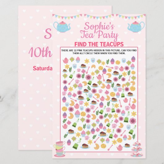 Meisjes op de verjaardag Tea Party vindt het thees (Voorkant / Achterkant)
