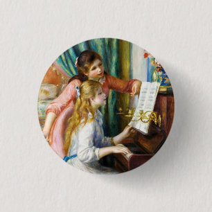 Meisjes op het schilderij Piano Pierre Auguste Ren Ronde Button 3,2 Cm