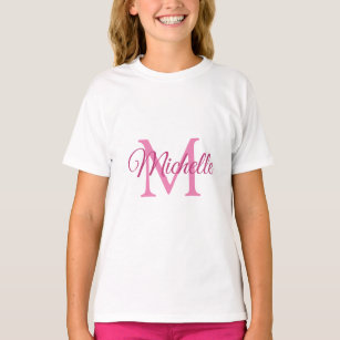Meisjes op persoonlijke naam, wit en roze t-shirt