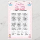 Meisjes op verjaardag Tea Party Word Search (Voorkant)