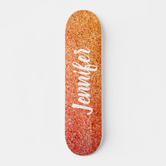 Meisjes Oranje Glitter Gepersonaliseerde Kinderen Persoonlijk Skateboard (Voorkant)