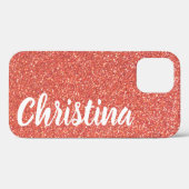 Meisjes Oranje Glitter Name Persoonlijk Case-Mate iPhone Case (Achterkant (horizontaal))