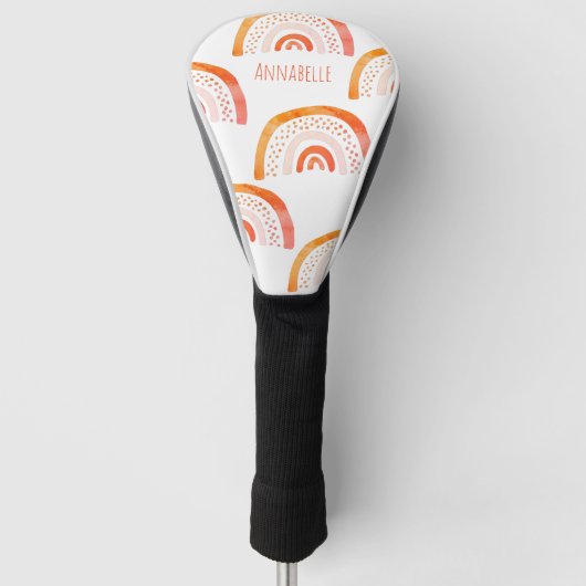 Meisjes Oranje Waterverf Rainbow Gepersonaliseerd Golfheadcover (Voorkant)