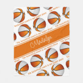 Meisjes oranje wit basketbalveld mijn happy place fleece deken (Voorkant)