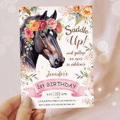 Meisjes Paard 1e Verjaardag Roze Cowgirl Saddle Up Kaart