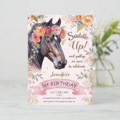 Meisjes Paard 1e Verjaardag Roze Cowgirl Saddle Up Kaart (Staand voorkant)