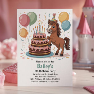 Meisjes Paard 6de Verjaardagsfeestje Kaart