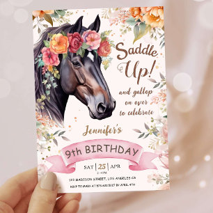Meisjes Paard 9e Verjaardag Roze Cowgirl Saddle Up Kaart