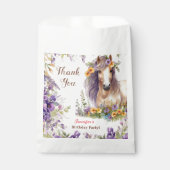 Meisjes Paard Verjaardagsfeest Paarse Bloemen Bedankzakje (Voorkant)