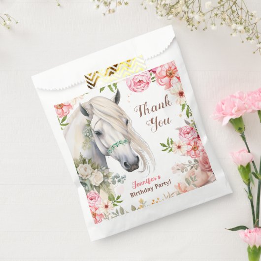 Meisjes Paard Verjaardagsfeest Roze Bloemen Bedankzakje (Gezegeld)