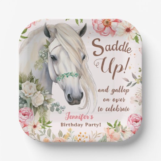 Meisjes Paard Verjaardagsfeestje Papier Borden Papieren Bordje (Voorkant)