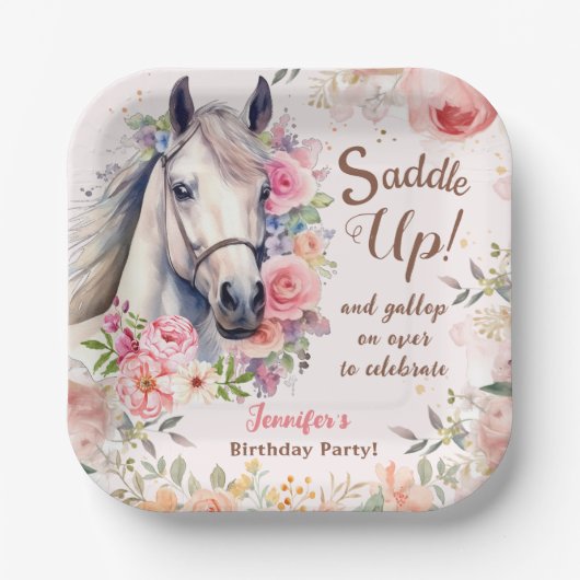 Meisjes Paard Verjaardagsfeestje Papier Borden Papieren Bordje (Voorkant)