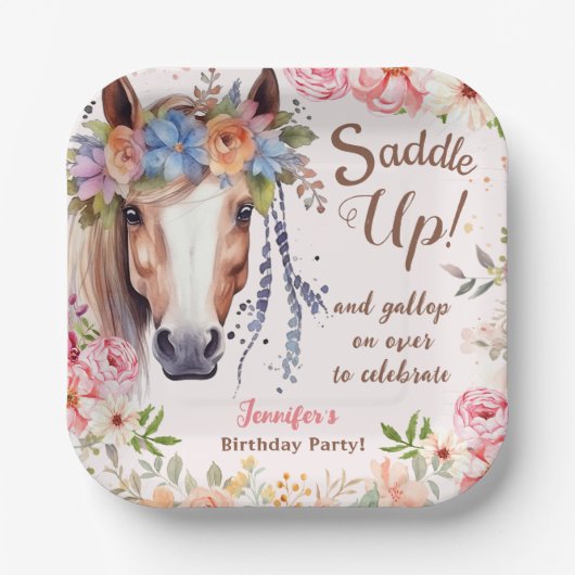 Meisjes Paard Verjaardagsfeestje Papier Borden Papieren Bordje (Voorkant)