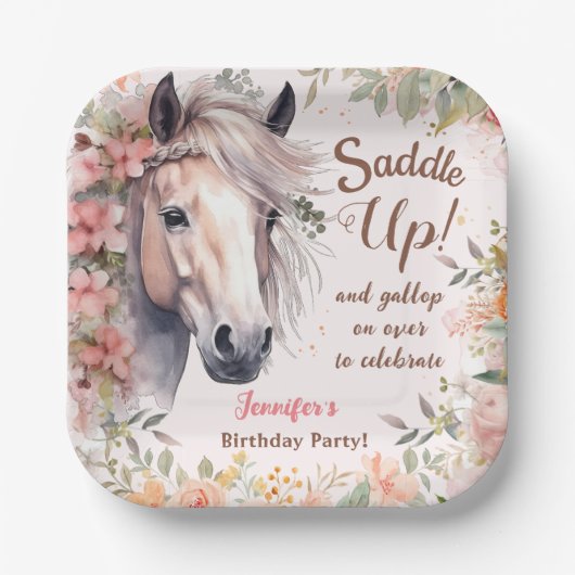 Meisjes Paard Verjaardagsfeestje Papier Borden Papieren Bordje (Voorkant)