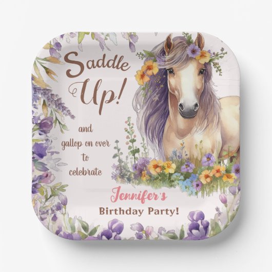 Meisjes Paard Verjaardagsfeestje Papier Borden Papieren Bordje (Voorkant)