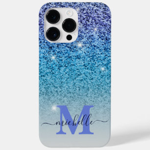 Meisjes Paars en blauw Glitter Ombre Monogrammed Case-Mate iPhone 14 Pro Max Hoesje