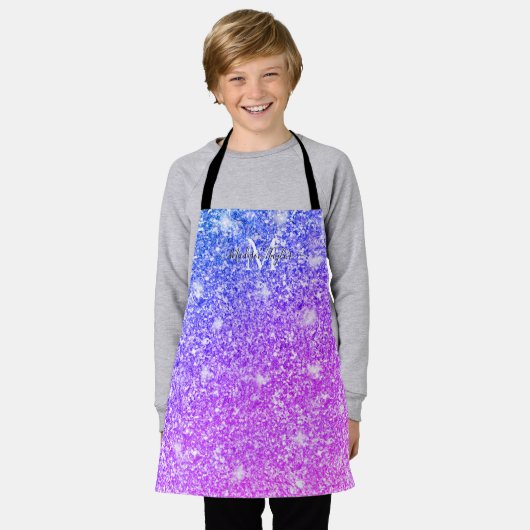 Meisjes Paars en Roze Glitter Monogram Naam Apr Schort (Gedragen)