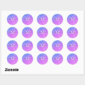 Meisjes Paars en Roze Glitter Monogram Naam Cla Ronde Sticker (Vel)