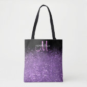 Meisjes Paars en zwart glitter Sparkle Monogram Tote Bag (Voorkant)