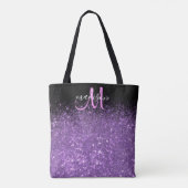 Meisjes Paars en zwart glitter Sparkle Monogram Tote Bag (Achterkant)