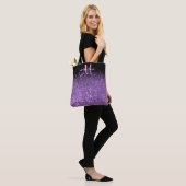 Meisjes Paars en zwart glitter Sparkle Monogram Tote Bag (Op model)