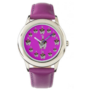 Meisjes Paars leder Fox Terrier Pattern, Watch, Horloge