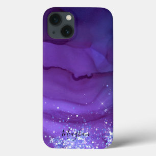 Meisjes Paars met Silver Glitter Monogrammed Case-Mate iPhone Case