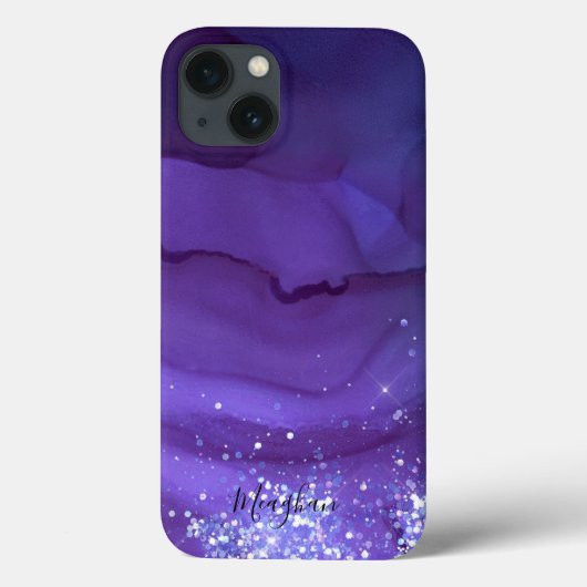 Meisjes Paars met Silver Glitter Monogrammed Case-Mate iPhone Case (Achterkant)