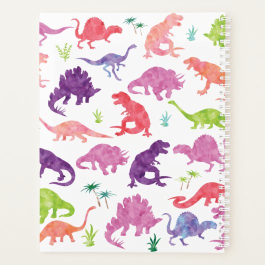 Meisjes Paars Roze Dinosaur Waterverf T-Rex Kinder Planner (Achterkant)
