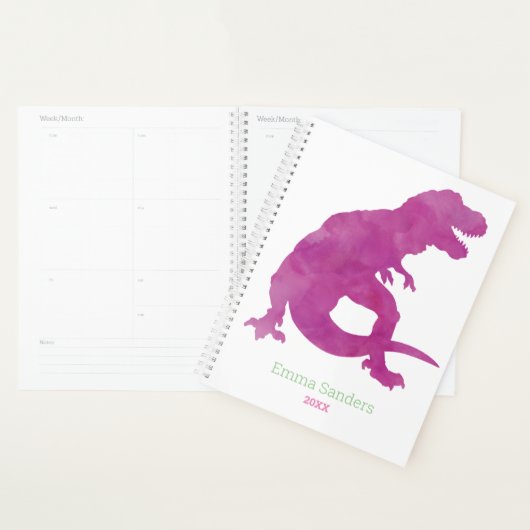 Meisjes Paars Roze Dinosaur Waterverf T-Rex Kinder Planner (Display)