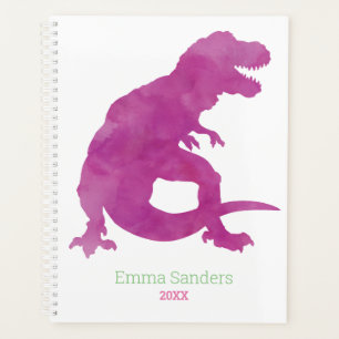 Meisjes Paars Roze Dinosaur Waterverf T-Rex Kinder Planner