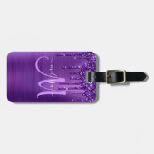 Meisjes Paars uitstrijken Glitter Brush Metal Mono Bagagelabel (Voorkant horizontaal)