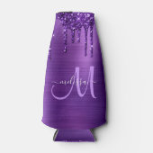 Meisjes Paars uitstrijken Glitter Brush Metal Mono Flesjeskoeler (Voorkant)