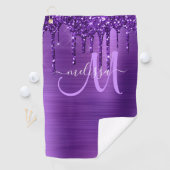 Meisjes Paars uitstrijken Glitter Brush Metal Mono Golfhanddoek (Insitu)