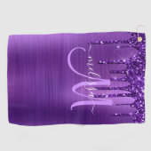 Meisjes Paars uitstrijken Glitter Brush Metal Mono Golfhanddoek (Horizontaal)