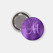 Meisjes Paars uitstrijken Glitter Brush Metal Mono Magneet (Voorkant / Achterkant)