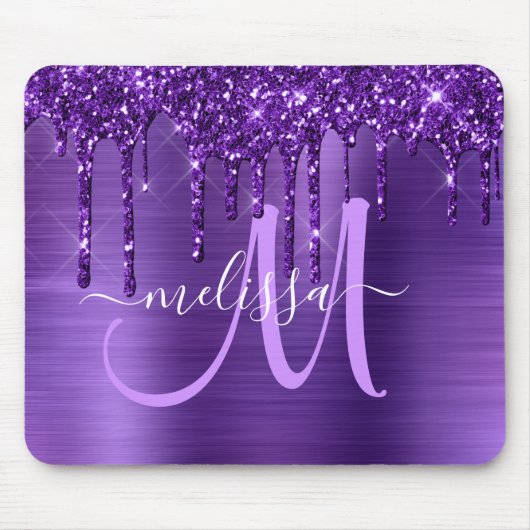 Meisjes Paars uitstrijken Glitter Brush Metal Mono Muismat (Voorkant)