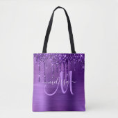 Meisjes Paars uitstrijken Glitter Brush Metal Mono Tote Bag (Voorkant)