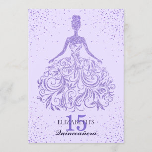 Meisjes Paars Violet Glitter Dress Quinceañera Kaart