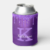 Meisjes Paarse Amethyst Glitter Drift Monogram Naa Blikjeskoeler (Blikje Voorkant)