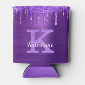 Meisjes Paarse Amethyst Glitter Drift Monogram Naa Blikjeskoeler (Voorkant)