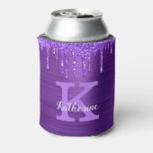 Meisjes Paarse Amethyst Glitter Drift Monogram Naa Blikjeskoeler (Blikje Achterkant)